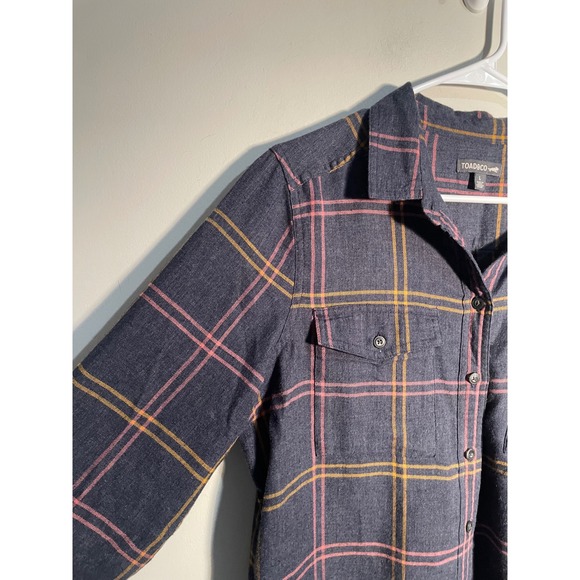 Toad&Co Re-Done Flannel Button Down Shirt in Gray Size Large Granola Girl - Picture 2 of 10